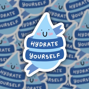 Vinylsticker Hydrate Yourself - laptopstickers - vinylsticker - sticker waterfles - sticker niet vergeten te hydrateren