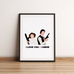 Star Wars Wall Art - Stampa artistica da parete Leia e Han - Stampa artistica da parete Principessa Leia Han Solo - Geek Home Decor - Ti amo, lo so
