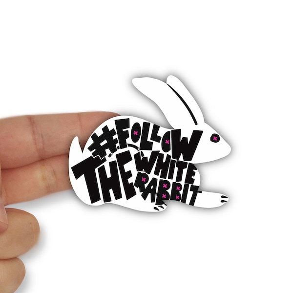 Follow The White Rabbit Vinyl Sticker - Laptop Stickers - Vinyl Sticker - Alice in Wonderland Stickers