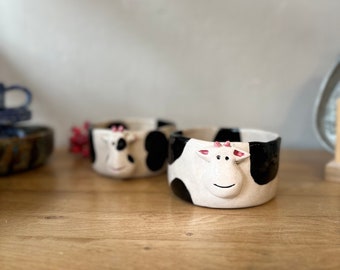 Cornflakes Bowl for  Breakfast, Ceramic Cow Bowl - Farmhouse Soup Bowl for Rustic Kitchen dec
