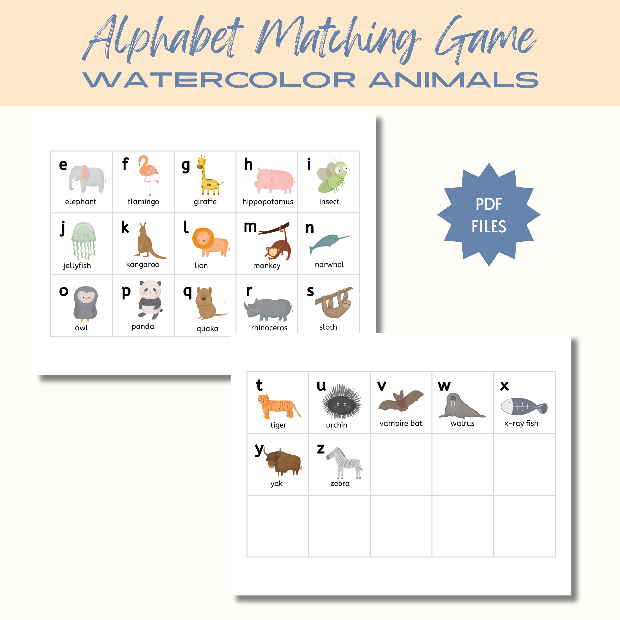 PRINTABLE ABC Alphabet Watercolor Animal Matching Memory Game | Kids ...