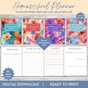 PRINTABLE Homeschool Planner | Undated | Floral Design | PDF | Digital Download | Family Unit Study | Loop | Charlotte Mason | Year Round