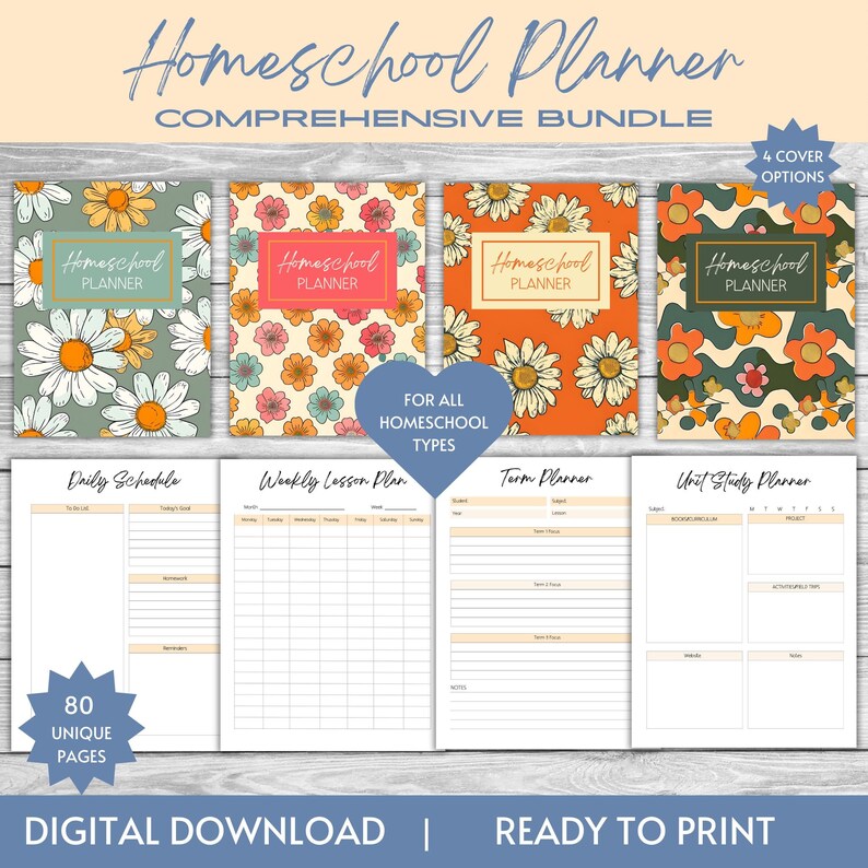 PRINTABLE Homeschool Planner | Undated | Retro | 70s | PDF | Digital ...