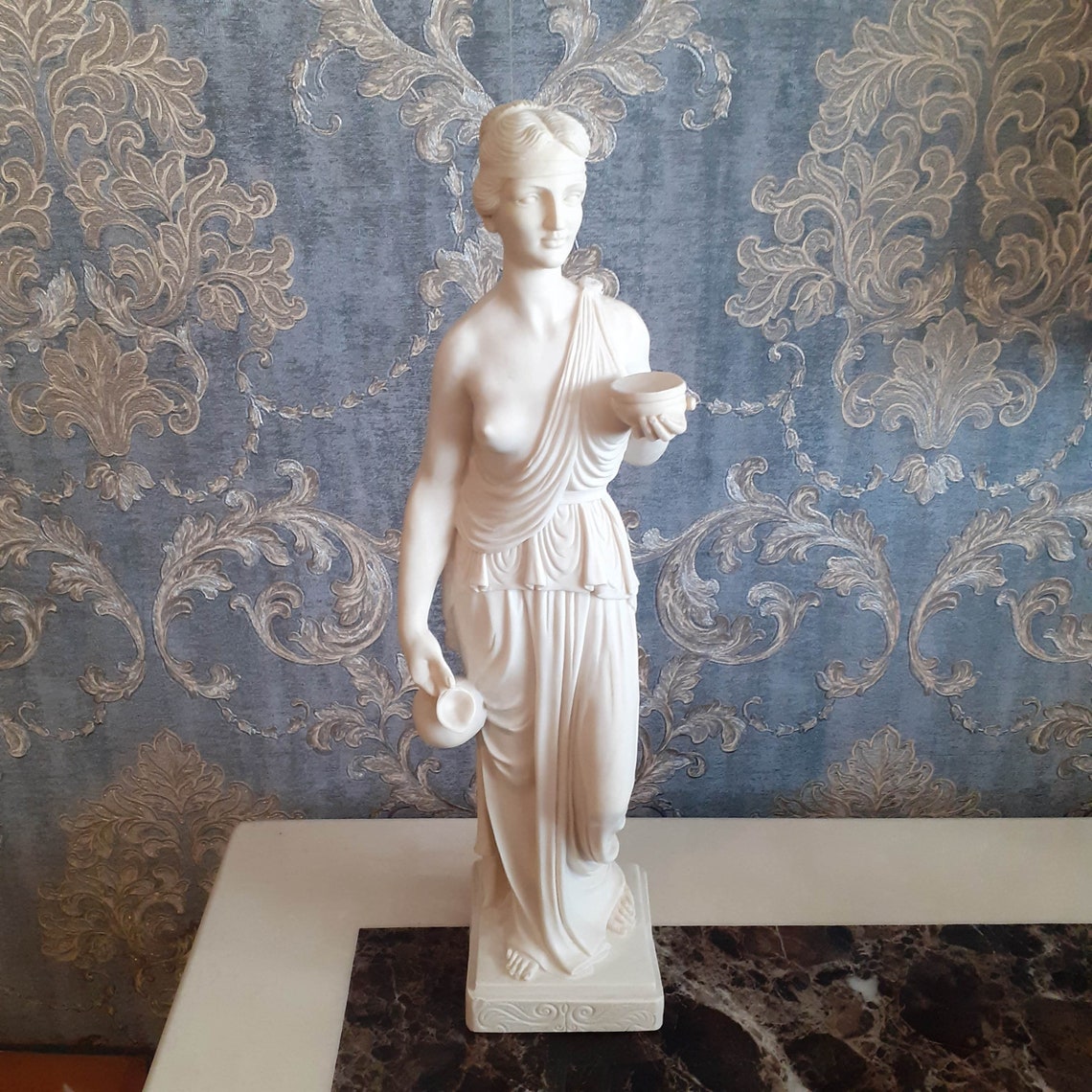Alabaster Greek Lady Figurine Sculpture Lady Holding Jug and Etsy