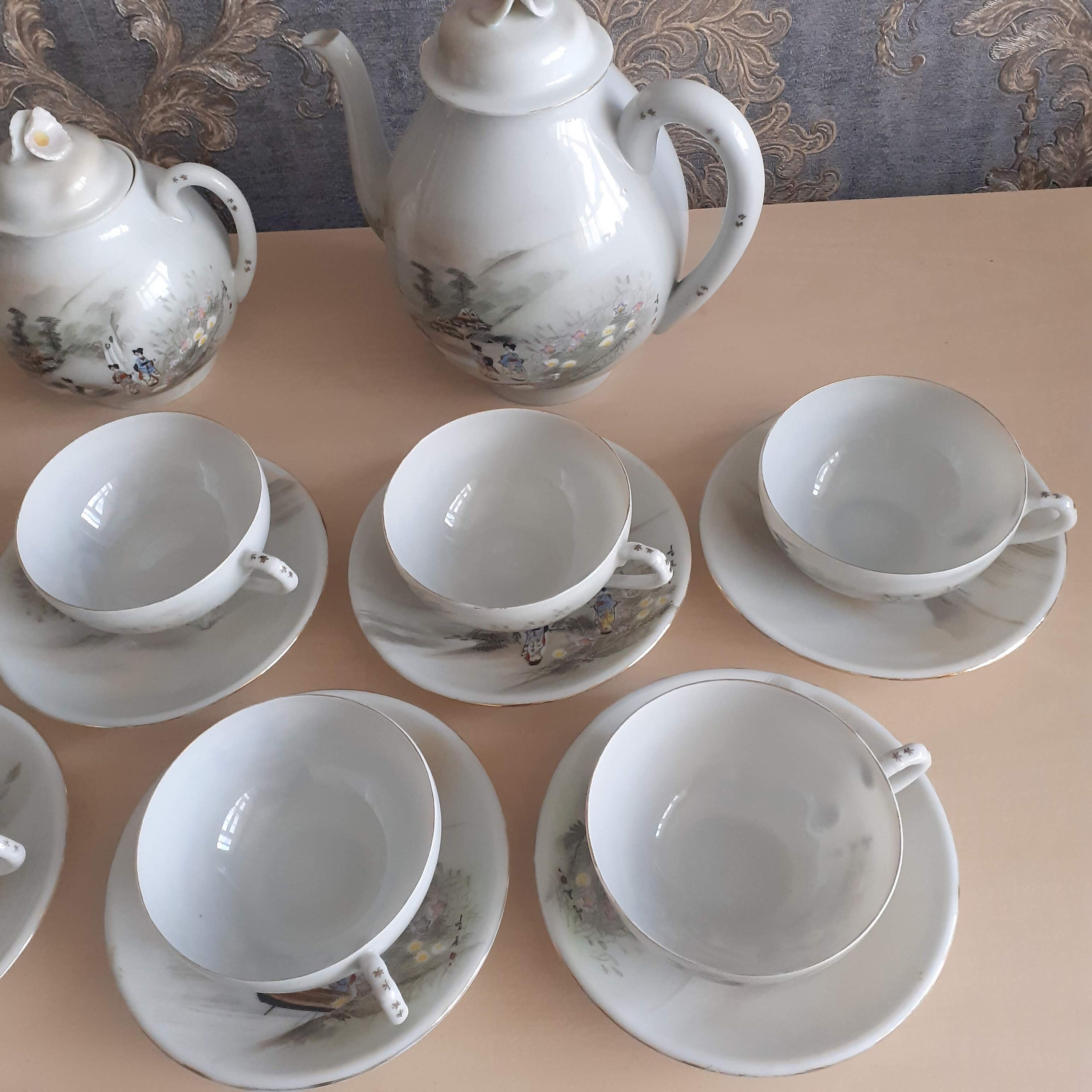 Vintage Oriental Chinese Porcelain Tea Set Geisha Design Etsy UK