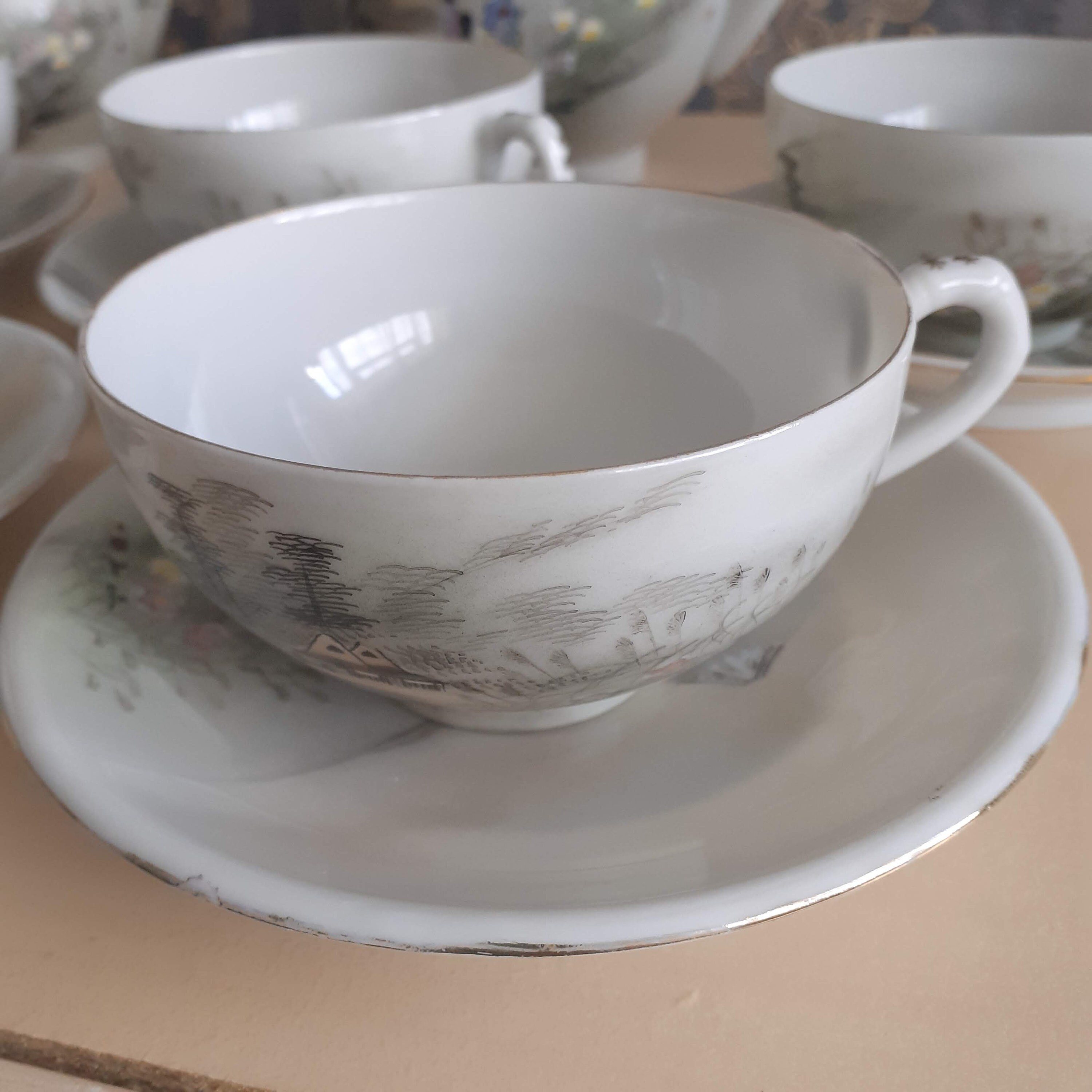 Vintage Oriental Chinese Porcelain Tea Set Geisha Design Etsy UK