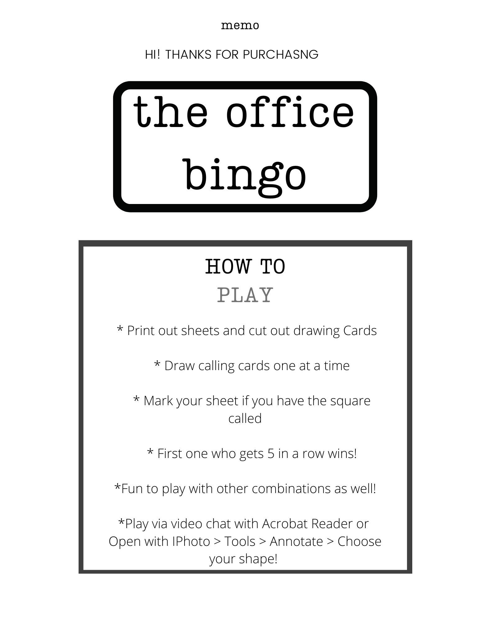 The Office Bingo Set Printable Game Etsy