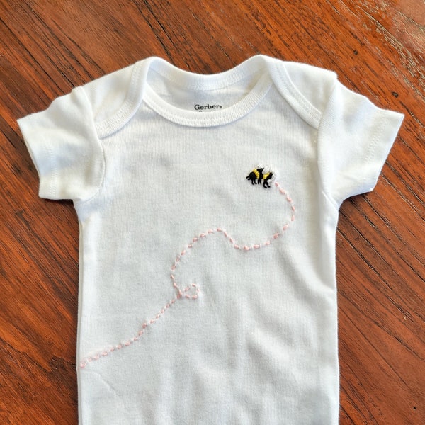 Honey Bee Hand Embroidered Baby Onesie