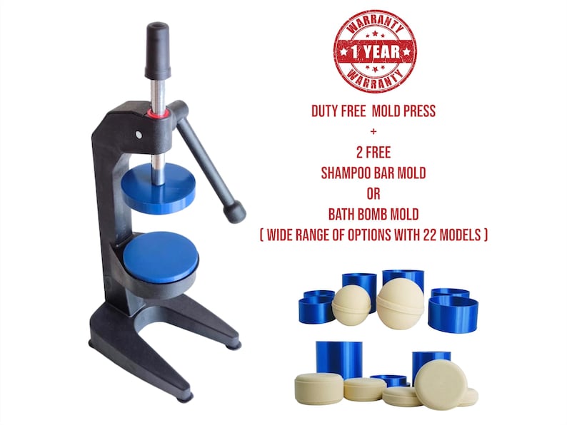 Duty Free ATH01 Professional Bath Bomb Press with 2 Free Molds for Shampoo Bars and Bath Bombs by AllHereTRbomb molds.