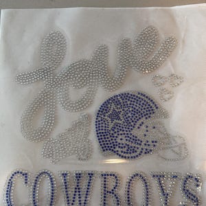 ラインストーン付き「Love my COWBOYS」アイロン転写パッチ：キラキラ輝く扇形デザイン