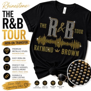 LIMITED EDITION! RandB Tour Rhinestone Iron-On Transfer, Raymond and Brown Concert Inspired Patch, Hotfix Crystal (Metallic Gold)