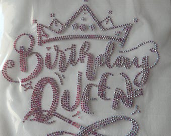 Pink Birthday Queen Sparkling Rainbow Rhinestone Iron-on Transfer Patch