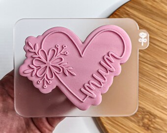 Mum Flower Heart Fondant Reverse Embosser + Cutter