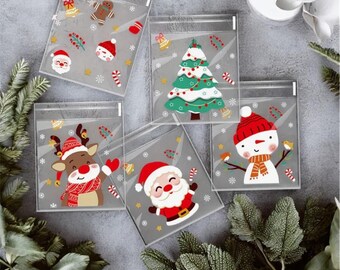 25/50/100pcs Christmas Candy Bags With Rope Cookie Biscuit Package Christmas Decoration 2025 Gift Bag For Kids Party Supplies
