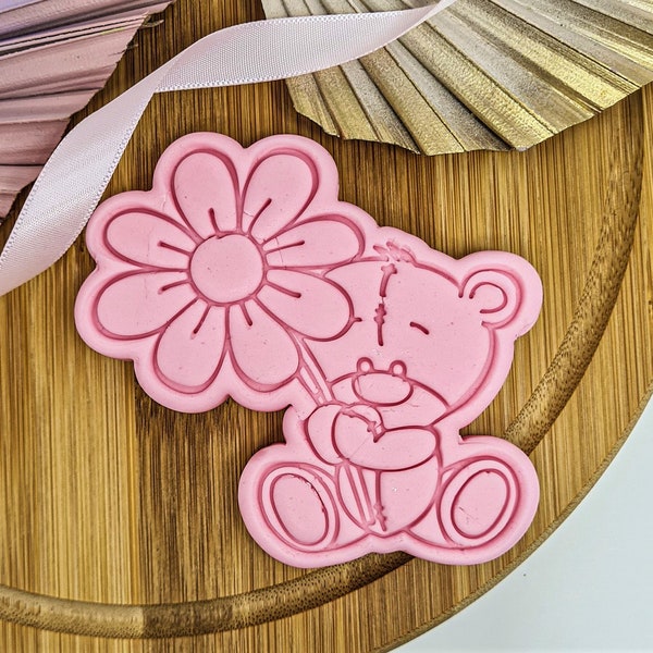 Teddy Bear With Flower Cookie Cutter + Stamp