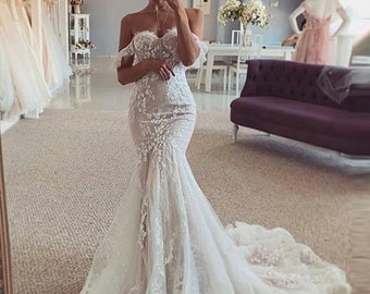 Champagne Lace Mermaid Backless Wedding Bridal Gown –, 40% OFF
