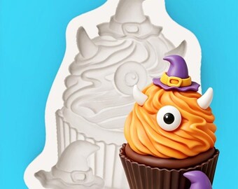 One-Eyed Wizard Hat Little Monster Cupcake Shaped Relief Silicone Mold Halloween Sugar Chocolate Cake Baking Decoration Making Silicone Mold