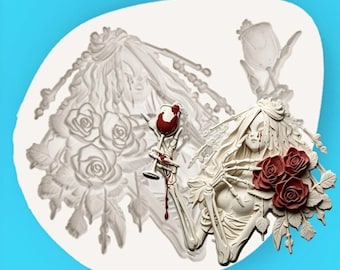 Dark Skull Bride Rose Silicone Mold Chocolate Candy Mold Halloween Fondant Cake Decoration Resin Drop Aroma Stone Handmade Soap Mold