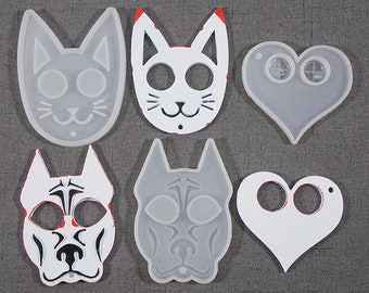 Stampo in silicone fai da te per portachiavi a forma di cane e gatto, in resina, a forma di muso di cane e gatto