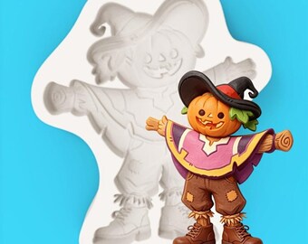 Cartoon Jack-O'-Lantern Head Scarecrow Silicone Mold, Easy to Demold Homemade Chocolate Jelly Baking Mold, Holiday Ornament Mold