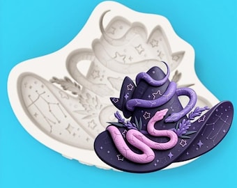 Mysterious Astrology Snake Pattern Wizard Hat Relief Mold, Halloween Sugar Chocolate Making Silicone Mold