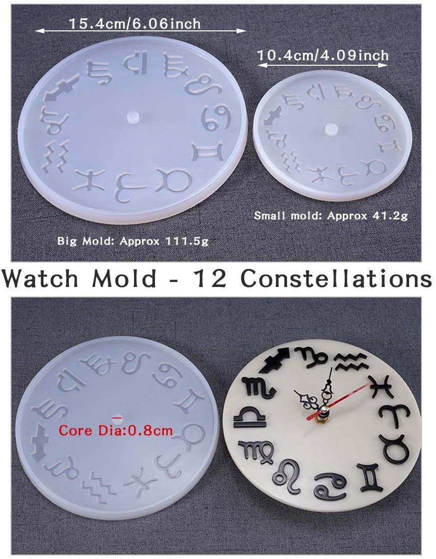 Patelai 4 Pieces Lager Clock Resin Mold Roman Numerals Constellation Arabic  Numerals Clock Silicone Mold for Epoxy Resin DIY Jewelry