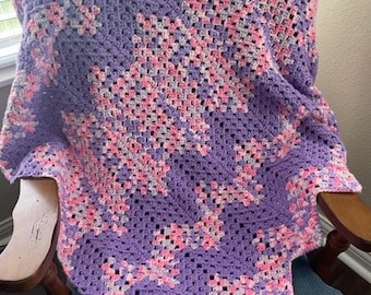 Pink and Purple Baby Blanket, Crocheted Blanket, Baby Afghan, Baby Shower Gift, READY TO SHIP!!