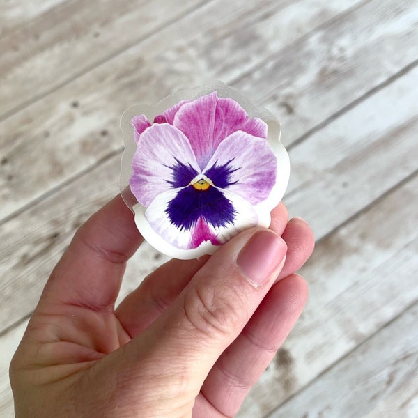 Clear Vinyl Pink Pansy Sticker