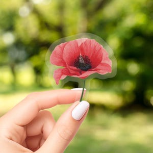 Red Poppy Sticker: Clear Vinyl Waterproof Flower Decal