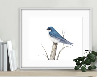 Blaue Schwalbe Giclée Aquarell Kunstdruck
