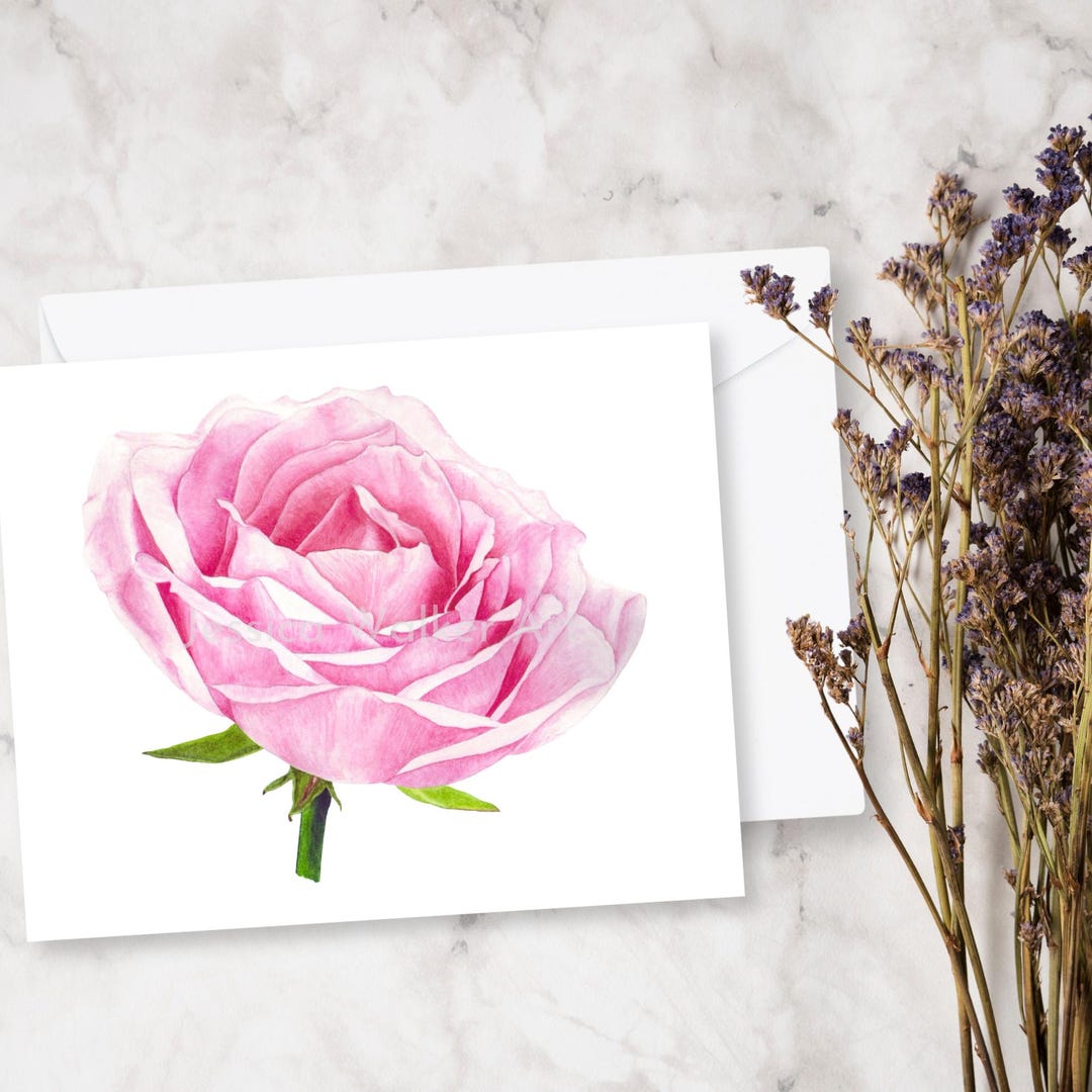 Pink Rose Watercolor Greeting Card: Botanical Note Card - Etsy