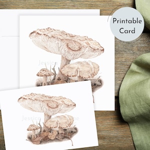 Printable Watercolor Agrocybe Mushroom, Greeting Card, Original Art, Floral Digital Download, Mushroom Fungi Stationery, Botanical Note Card