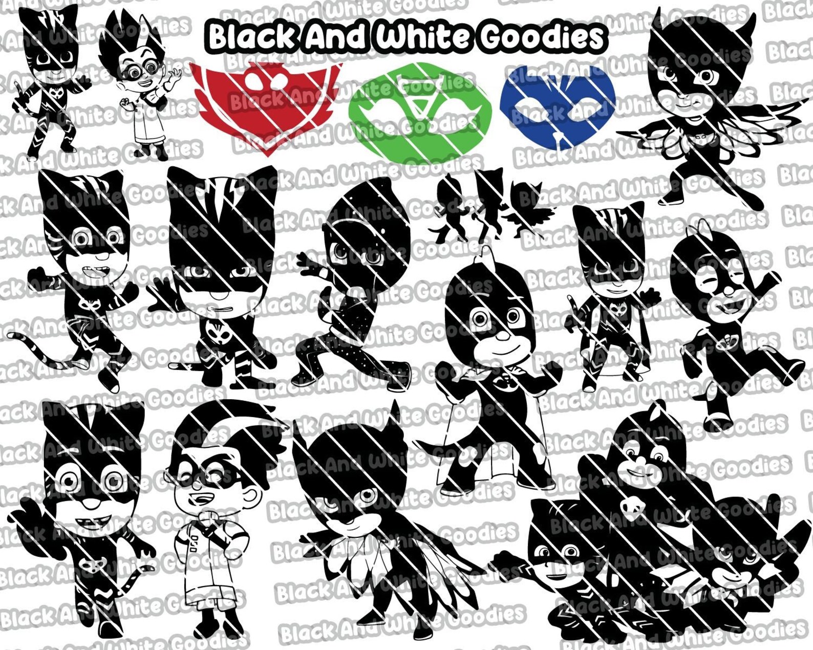 Pj Masks Silhouette Pj Masks Svg Pj Masks Outline Pj Masks | Etsy