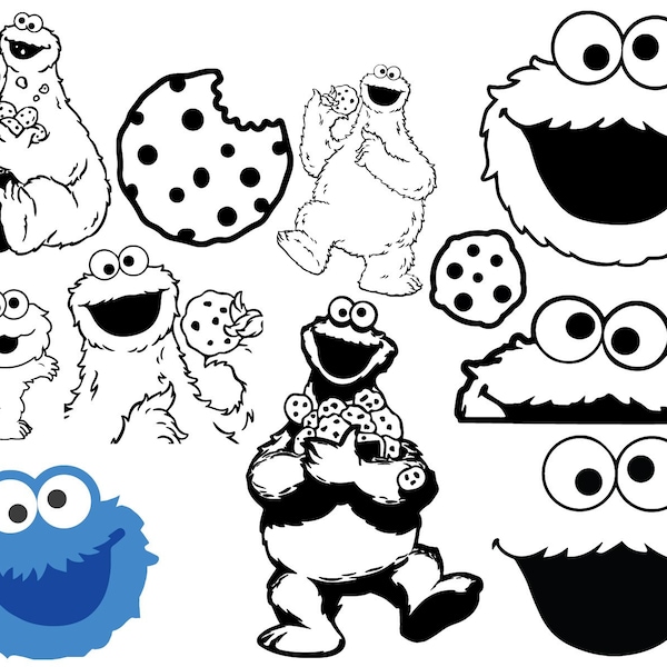 Cookie Monster svg, Cookie Monster Silhouette, Cookie Monster Cricut, Cookie Monster Umriss, Cookie svg, Monster svg
