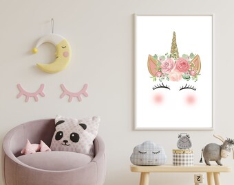 Floral Unicorn | Kids | Wall Print | Bedroom | Playroom | Gift | Bespoke | Poster | A5 | A4 | A3 | Framed