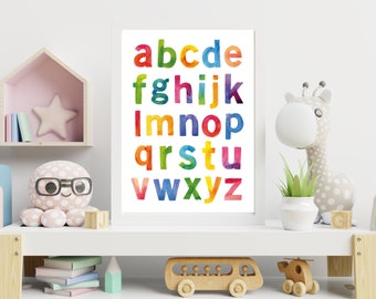Watercolour Alphabet | Kids | Home | Playroom | Bedroom | Gift | Bespoke | A5 | A4 | A3 | Framed