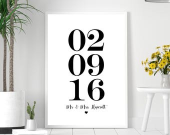 Personalised Date Print – Names for Wedding & Anniversary Wall Art