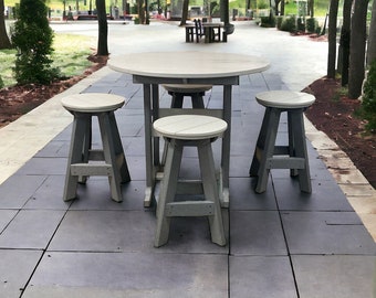 Round bar table 32” round with 4 bar stool built from HDPE poly. Free shipping