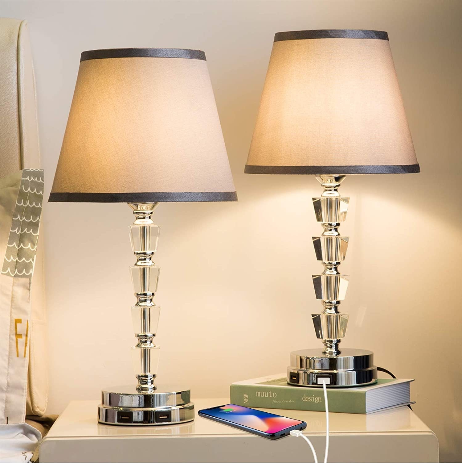 Bedside Lamp Exquisite Crystal Lamp with Dual USB Ports | Etsy