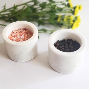 White Marble Salt Cellar: Spice Jar Set, Kitchen Storage