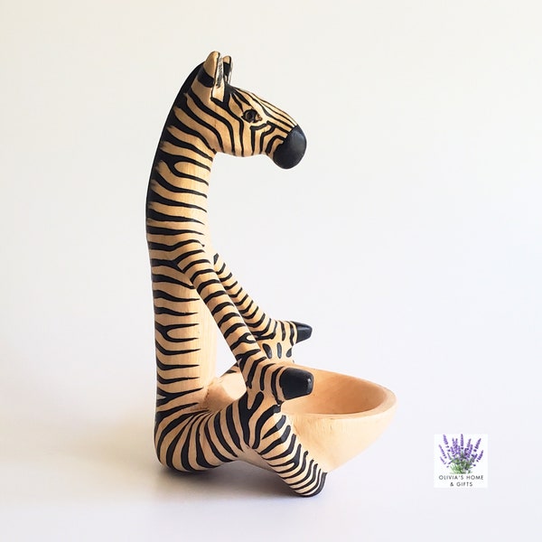 Zebra In Yoga Pose | Handcarved Bowl | Yogi Gift | Meditation | Decor For Living Rooms & Bedrooms |  Unique Shelf Decor