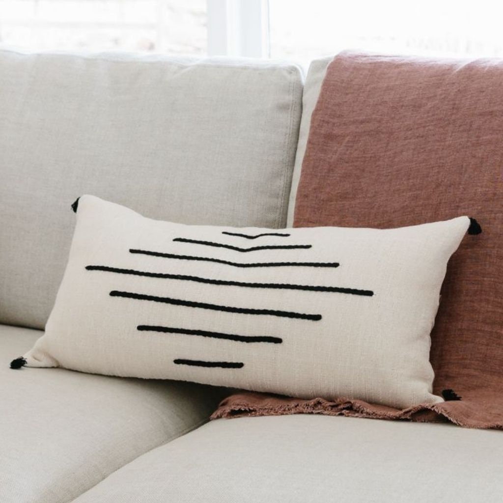 White Lumbar Pillow Farmhouse Decor Boho 24 Long Etsy