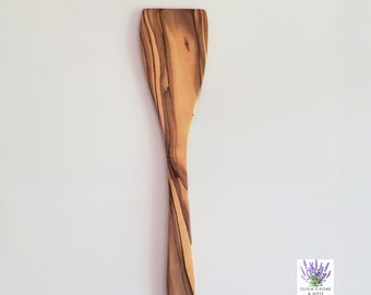 Handmade Olive Wood Spatula | Wooden Cooking Utensil | 12” In Length | Carved From Tunisian Olive Wood