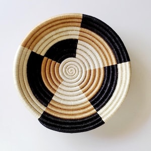 Handwoven Wall Basket: Black, Tan & Cream Sisal Decor (7.5 inch)