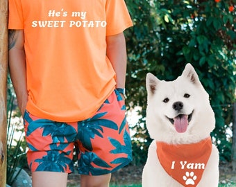 Dog and owner matching shirt, funny dog bandana, dog lover gift, dog mom shirt, dog mama shirt, she is my sweet potato, dog dad t-shirt,fall