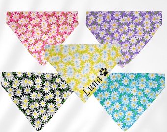 Daisy flower dog bandana, custom name dog bandana, over the collar girl pet scarf, purple dog bandana, small dog bandana,medium large breeds