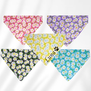 Daisy flower dog bandana, custom name dog bandana, over the collar girl pet scarf, purple dog bandana, small dog bandana,medium large breeds