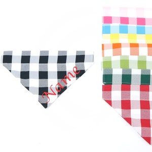 Plaid dog bandana personalize over the collar, custom vinyl text dog or cat bandana, gingham summer name dog bandana, square scarf, spring