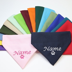 Personalized dog bandana over the collar, custom embroidered dog or cat bandana, girl female reversible pet bandana, flower name dog bandana