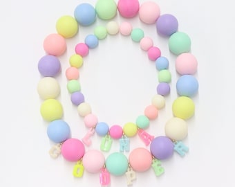 Custom name dog and cat necklace,rainbow bead girly dog collar,cute colorful kitty collar,pastel party dog necklace,birthday girl dog collar